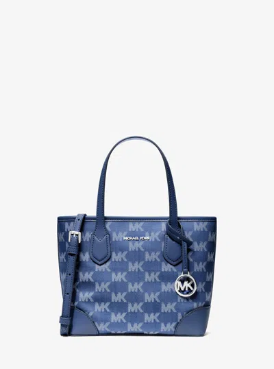 Michael Kors Outlet Eva Extra-small Logo Jacquard Denim Convertible Tote Bag In Blue