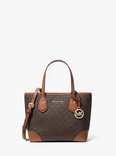Michael Kors Outlet Eva Extra-small Signature Logo Convertible Tote Bag In Brown