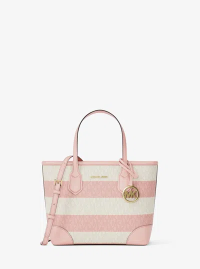 Michael Kors Outlet Eva Extra-small Striped Signature Logo Convertible Tote Bag In Pink