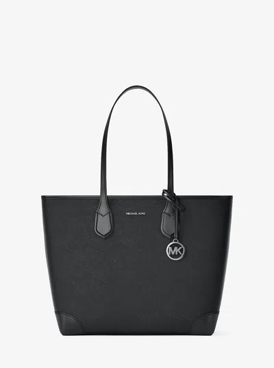Michael Kors Outlet Eva Large Saffiano Leather Tote Bag In Black