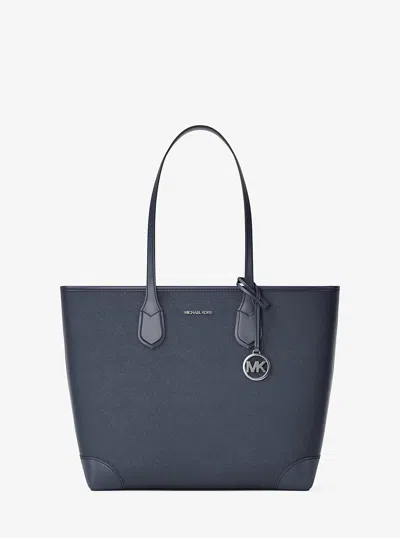 Michael Kors Outlet Eva Large Saffiano Leather Tote Bag In Blue