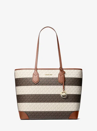 Michael Kors Outlet Eva Large Striped Signature Logo Tote Bag In Multi