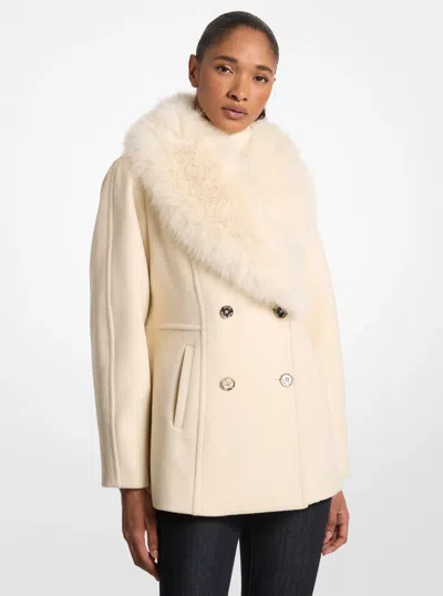 Michael Kors Outlet Faux Fur Collar Wool Blend Peacoat In Neutral