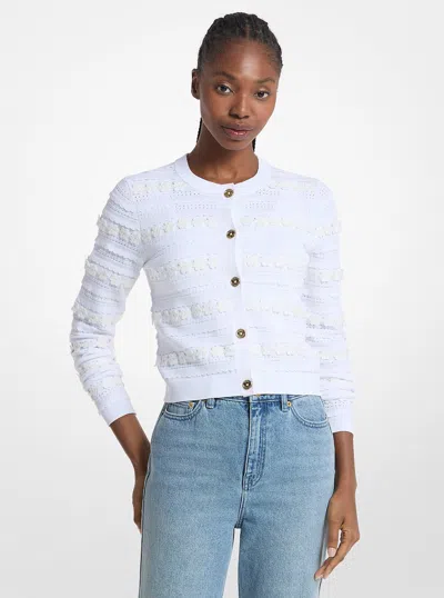 Michael Kors Outlet Floral Embellished Stretch Knit Cardigan In White