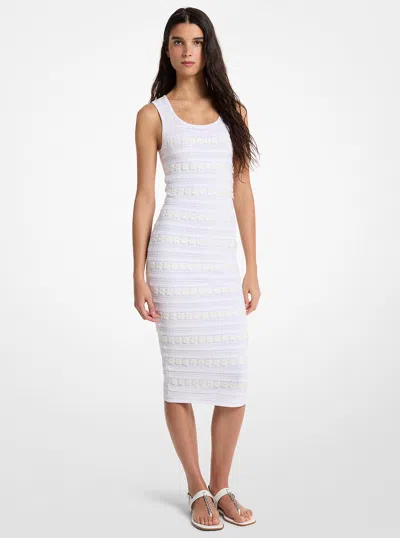 Michael Kors Outlet Floral Embellished Stretch Knit Midi Dress In White