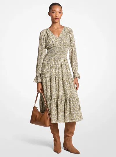 Michael Kors Outlet Floral Print Georgette Midi Dress In Multi