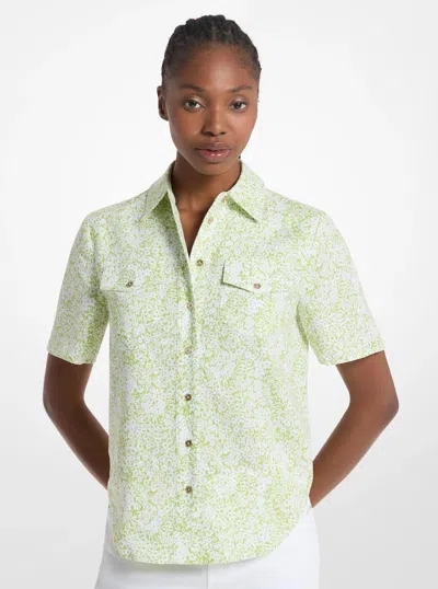 Michael Kors Outlet Floral Print Linen Blend Camp Shirt In Multi