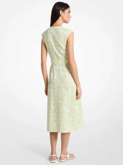 Michael Kors Outlet Floral Print Linen Blend Midi Dress In Neutral