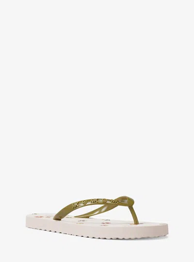 Michael Kors Outlet Floral Printed Flip Flop In Beige