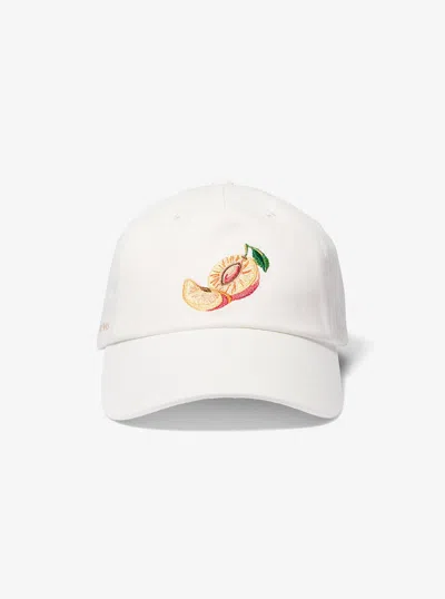 Michael Kors Outlet Fruit Embroidered Cotton Baseball Hat In White
