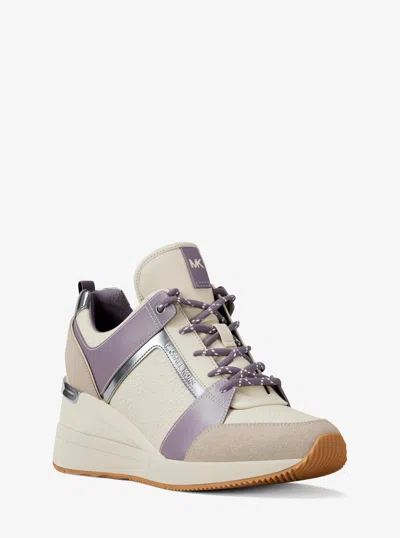 Michael Kors Outlet Georgie Mixed-media Trainer In Blue