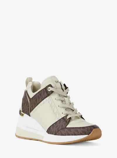 Michael Kors Outlet Georgie Signature Logo Wedge Trainer In Brown