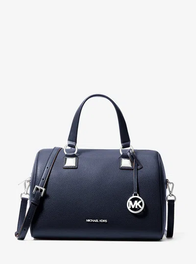 Michael Kors Outlet Grayson Medium Pebbled Leather Duffel Crossbody Bag In Blue