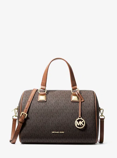 Michael Kors Outlet Grayson Medium Signature Logo Duffel Bag In Brown