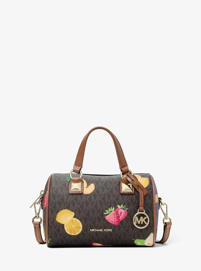 Michael Kors Outlet Grayson Small Printed Signature Logo Duffel Crossbody Bag In Brown