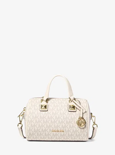 Michael Kors Outlet Grayson Small Signature Logo Duffel Crossbody Bag In Natural