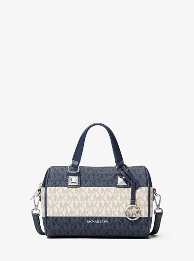 Michael Kors Outlet Grayson Small Striped Signature Logo Duffel Crossbody Bag In Blue
