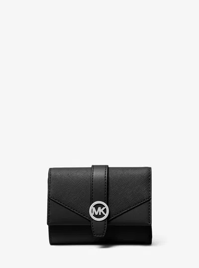 Michael Kors Outlet Greenwich Medium Leather Trifold Wallet In Black