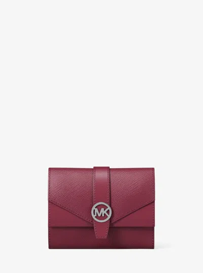 Michael Kors Outlet Greenwich Medium Leather Trifold Wallet In Red