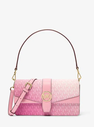 Michael Kors Outlet Greenwich Medium Ombré Signature Logo Convertible Shoulder Bag In Red