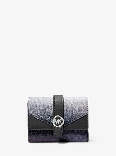 Michael Kors Outlet Greenwich Medium Ombré Signature Logo Tri-fold Wallet In Black