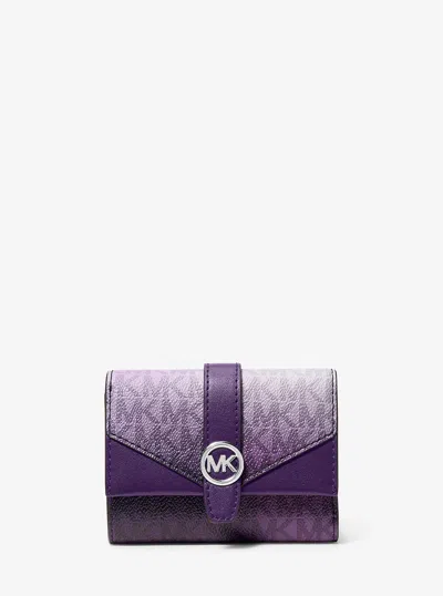 Michael Kors Outlet Greenwich Medium Ombré Signature Logo Tri-fold Wallet In Purple