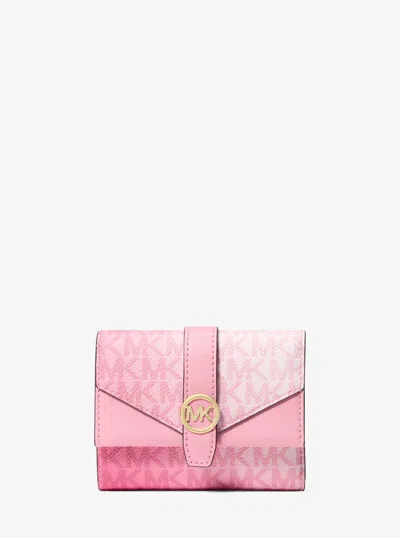 Michael Kors Outlet Greenwich Medium Ombré Signature Logo Tri-fold Wallet In Pink