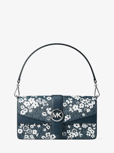 Michael Kors Outlet Greenwich Medium Printed Signature Logo Convertible Shoulder Bag In Blue
