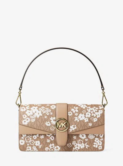 Michael Kors Outlet Greenwich Medium Printed Signature Logo Convertible Shoulder Bag In Brown