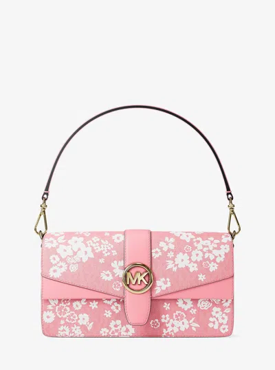 Michael Kors Outlet Greenwich Medium Printed Signature Logo Convertible Shoulder Bag In Red
