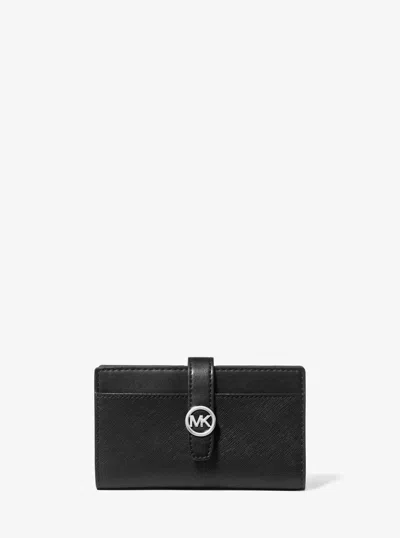 Michael Kors Outlet Greenwich Medium Saffiano Leather Bi-fold Wallet In Black