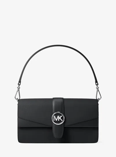 Michael Kors Outlet Greenwich Medium Saffiano Leather Convertible Shoulder Bag In Black