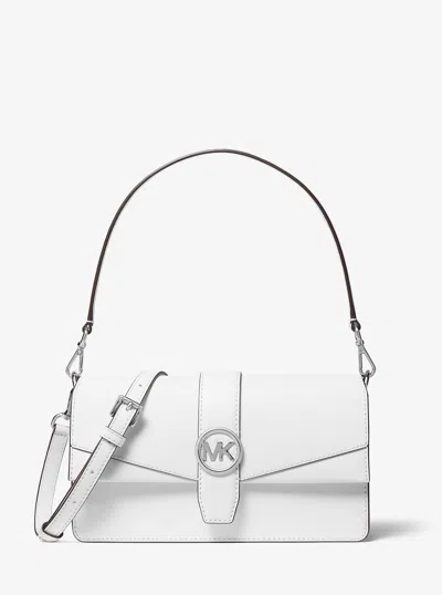 Michael Kors Outlet Greenwich Medium Saffiano Leather Convertible Shoulder Bag In White
