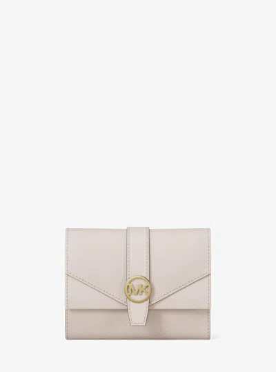 Michael Kors Outlet Greenwich Medium Saffiano Leather Trifold Wallet In Natural