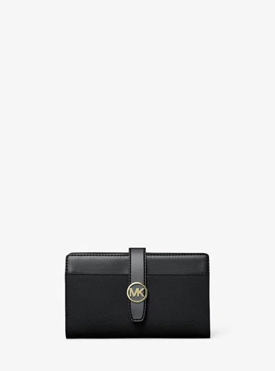 Michael Kors Outlet Greenwich Medium Saffiano Leather Wallet In Black