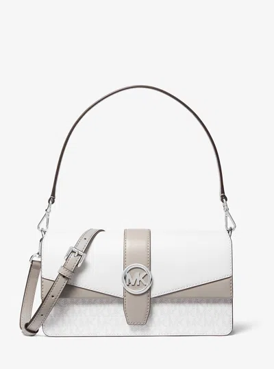 Michael Kors Outlet Greenwich Medium Signature Logo Convertible Shoulder Bag In White