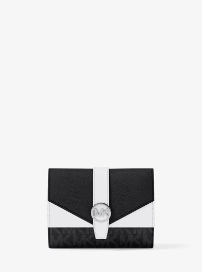 Michael Kors Outlet Greenwich Medium Signature Logo Trifold Wallet In Black