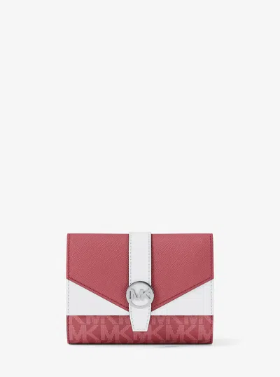 Michael Kors Outlet Greenwich Medium Signature Logo Trifold Wallet In Pink