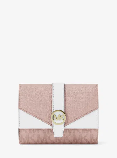 Michael Kors Outlet Greenwich Medium Signature Logo Trifold Wallet In Pink