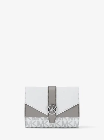 Michael Kors Outlet Greenwich Medium Signature Logo Trifold Wallet In White