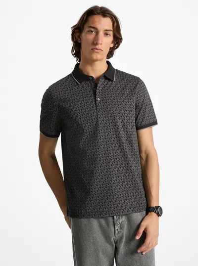 Michael Kors Outlet Greenwich Signature Logo Print Cotton Polo Shirt In Black