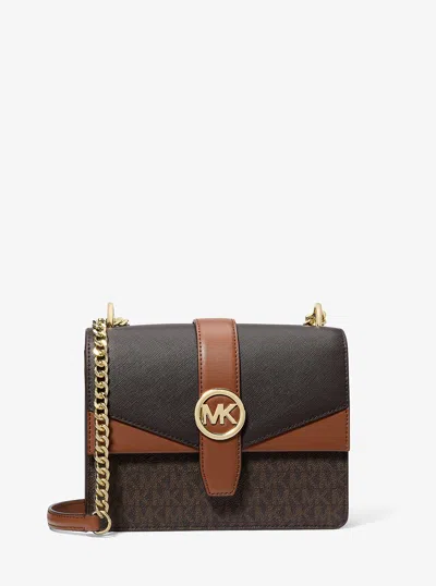 Michael Kors Outlet Greenwich Small Color-block Signature Logo Crossbody Bag In Brown
