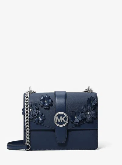 Michael Kors Outlet Greenwich Small Floral Embellished Crossbody Bag In Blue