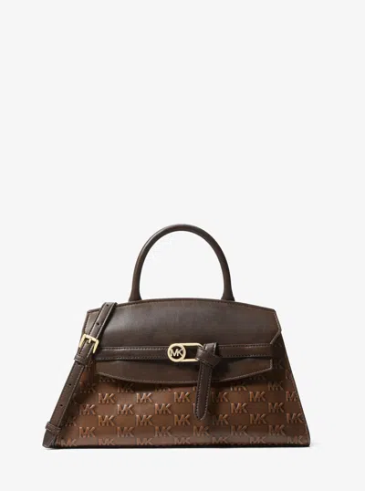 Michael Kors Outlet Greta Medium Logo Embossed Satchel In Gold