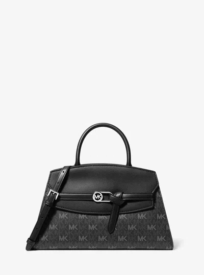 Michael Kors Outlet Greta Medium Signature Logo Satchel In Black