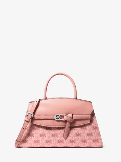 Michael Kors Outlet Greta Medium Signature Logo Satchel In Pink