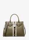 Michael Kors Outlet Hamilton Medium Leather And Snake Embossed Stripe Satchel In Green