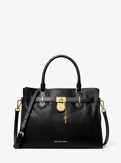 Michael Kors Outlet Hamilton Medium Leather Satchel In Black