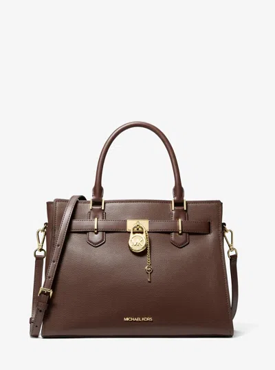 Michael Kors Outlet Hamilton Medium Leather Satchel In Brown
