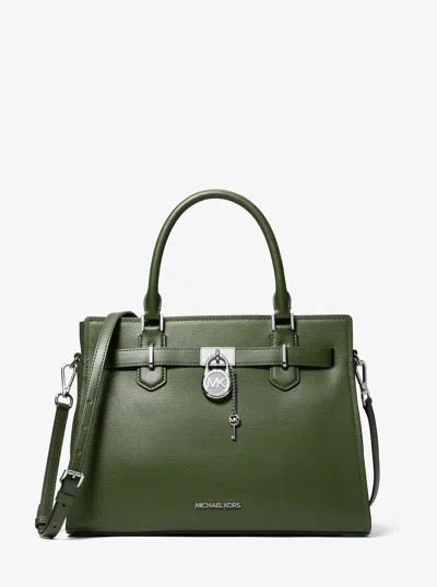 Michael Kors Outlet Hamilton Medium Leather Satchel In Green